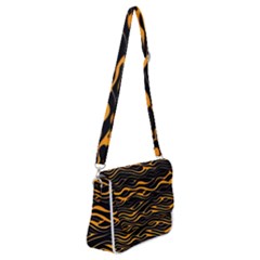 Waves Pattern Golden 3d Abstract Halftone Shoulder Bag With Back Zipper by Ravend