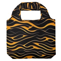 Waves Pattern Golden 3d Abstract Halftone Premium Foldable Grocery Recycle Bag by Ravend