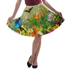 Floral Flowers Nature Plants Decorative Design A-line Skater Skirt
