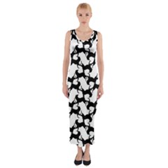 Playful Pups Black And White Pattern Fitted Maxi Dress by dflcprintsclothing
