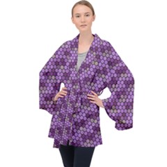 Pattern Seamless Design Decorative Hexagon Shapes Long Sleeve Velvet Kimono 