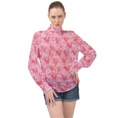 Valentine Romantic Love Watercolor Pink Pattern Texture High Neck Long Sleeve Chiffon Top