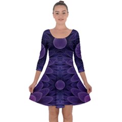 Gometric Shapes Geometric Pattern Purple Background Quarter Sleeve Skater Dress by Ravend