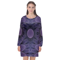 Gometric Shapes Geometric Pattern Purple Background Long Sleeve Chiffon Shift Dress  by Ravend