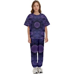 Gometric Shapes Geometric Pattern Purple Background Kids  Tee And Pants Sports Set by Ravend