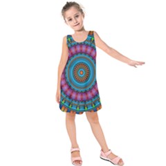 Mandela Kaleidoscope Squares Geometric Shapes Kids  Sleeveless Dress by Ravend