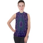 Geometric Shapes Geometric Pattern Flower Pattern Mock Neck Chiffon Sleeveless Top