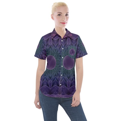 Geometric Shapes Geometric Pattern Flower Pattern Women s Short Sleeve Pocket Shirt by Ravend