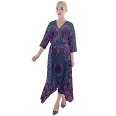 Geometric Shapes Geometric Pattern Flower Pattern Quarter Sleeve Wrap Front Maxi Dress by Ravend