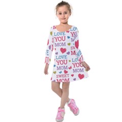 Love Mom Happy Mothers Day I Love Mom Graphic Kids  Long Sleeve Velvet Dress