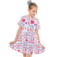 Love Mom Happy Mothers Day I Love Mom Graphic Kids  Short Sleeve Shirt Dress