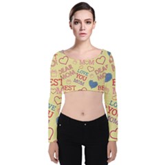 Love Mom Happy Mothers Day I Love Mom Graphic Pattern Velvet Long Sleeve Crop Top