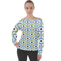 Geometric Pattern Eye Pattern Eyes Eye Print Off Shoulder Long Sleeve Velour Top