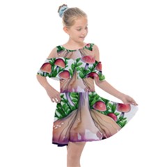 Conjuring Charm Of The Mushrooms Kids  Shoulder Cutout Chiffon Dress by GardenOfOphir