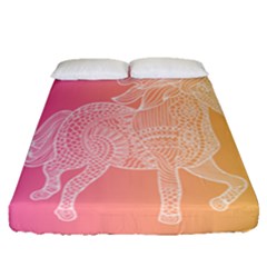 Unicorm Orange And Pink Fitted Sheet (queen Size)