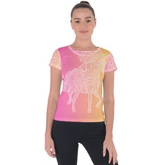 Unicorm Orange And Pink Short Sleeve Sports Top  by lifestyleshopee