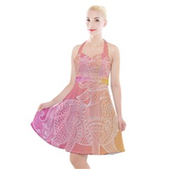 Unicorm Orange And Pink Halter Party Swing Dress 