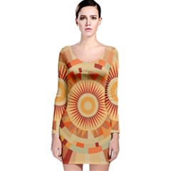 Ai Generated Retro Geometric Pattern Decor Pattern Long Sleeve Velvet Bodycon Dress
