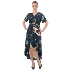 Space Theme Art Pattern Design Wallpaper Front Wrap High Low Dress