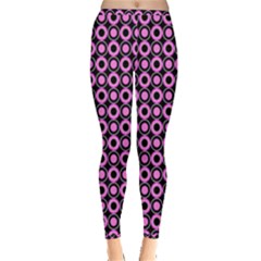 Pink Donuts Pink Filling On Black Inside Out Leggings by Mazipoodles