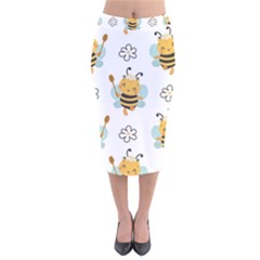 Art Bee Pattern Design Wallpaper Background Velvet Midi Pencil Skirt