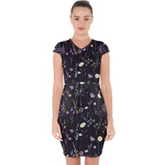 Flowers Floral Pattern Floral Print Background Capsleeve Drawstring Dress 