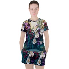 Ai Generated Flower Orchids Bloom Flora Nature Women s Tee And Shorts Set