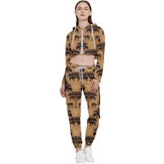 Ai Generated Camels Palm Trees Pattern Cropped Zip Up Lounge Set