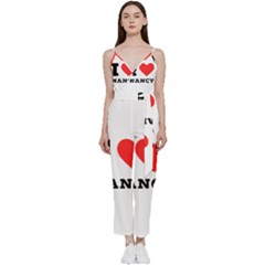 I Love Nancy V-neck Spaghetti Strap Tie Front Jumpsuit