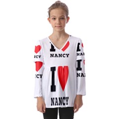 I Love Nancy Kids  V Neck Casual Top
