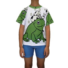 Frog With A Cowboy Hat Kids  Short Sleeve Swimwear by Teevova