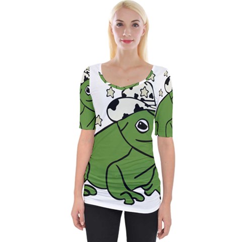 Frog With A Cowboy Hat Wide Neckline Tee by Teevova