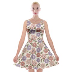 Flowers Petals Plants Floral Print Pattern Design Velvet Skater Dress