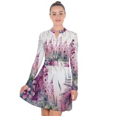 Ai Generated Flowers Watercolour Nature Plant Long Sleeve Panel Dress by Ravend