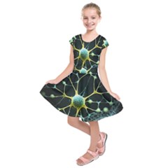 Ai Generated Neuron Network Connection Kids  Short Sleeve Dress
