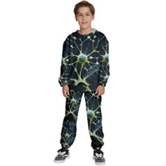 Ai Generated Neuron Network Connection Kids  Sweatshirt Set by Ravend