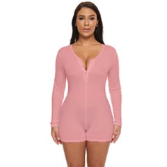 Candlelight Peach Pink	 - 	long Sleeve Boyleg Swimsuit by ColorfulSwimWear