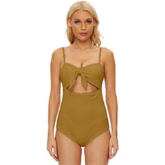 Dark Goldenrod	 - 	knot Front One-piece Swimsuit by ColorfulSwimWear