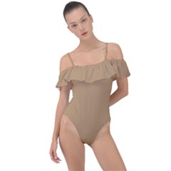Camel Brown	 - 	frill Detail One Piece Swimsuit