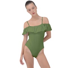 Olive Green	 - 	frill Detail One Piece Swimsuit by ColorfulSwimWear