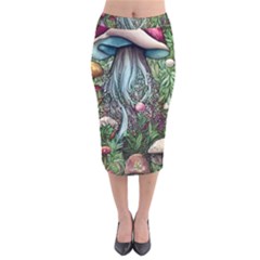 Craft Mushroom Velvet Midi Pencil Skirt by GardenOfOphir