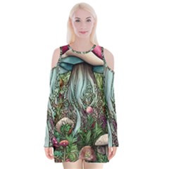 Craft Mushroom Velvet Long Sleeve Shoulder Cutout Dress by GardenOfOphir