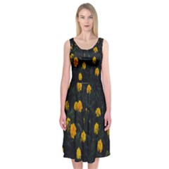 Bloomed Yellow Petaled Flower Plants Midi Sleeveless Dress by artworkshop