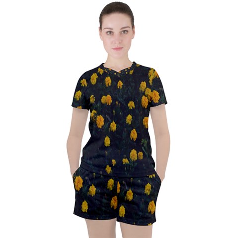 Bloomed Yellow Petaled Flower Plants Women s Tee And Shorts Set by artworkshop