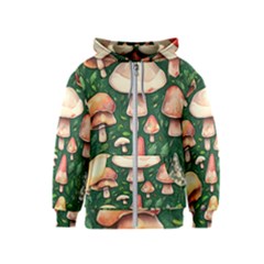 Fantasy Farmcore Farm Mushroom Kids  Zipper Hoodie by GardenOfOphir