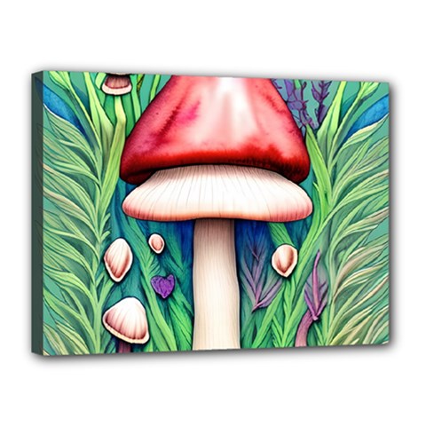 Vintage Forest Mushrooms Canvas 16  X 12  (stretched) by GardenOfOphir