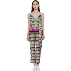 Forest Mushrooms V-neck Spaghetti Strap Tie Front Jumpsuit by GardenOfOphir