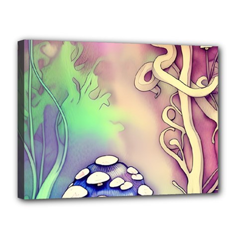 Tiny Forest Mushroom Fairy Canvas 16  X 12  (stretched) by GardenOfOphir