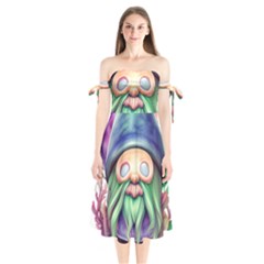 Enchanted Mushroom Forest Fairycore Shoulder Tie Bardot Midi Dress by GardenOfOphir