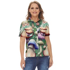 Natural Mushroom Fairy Garden Women s Short Sleeve Double Pocket Shirt